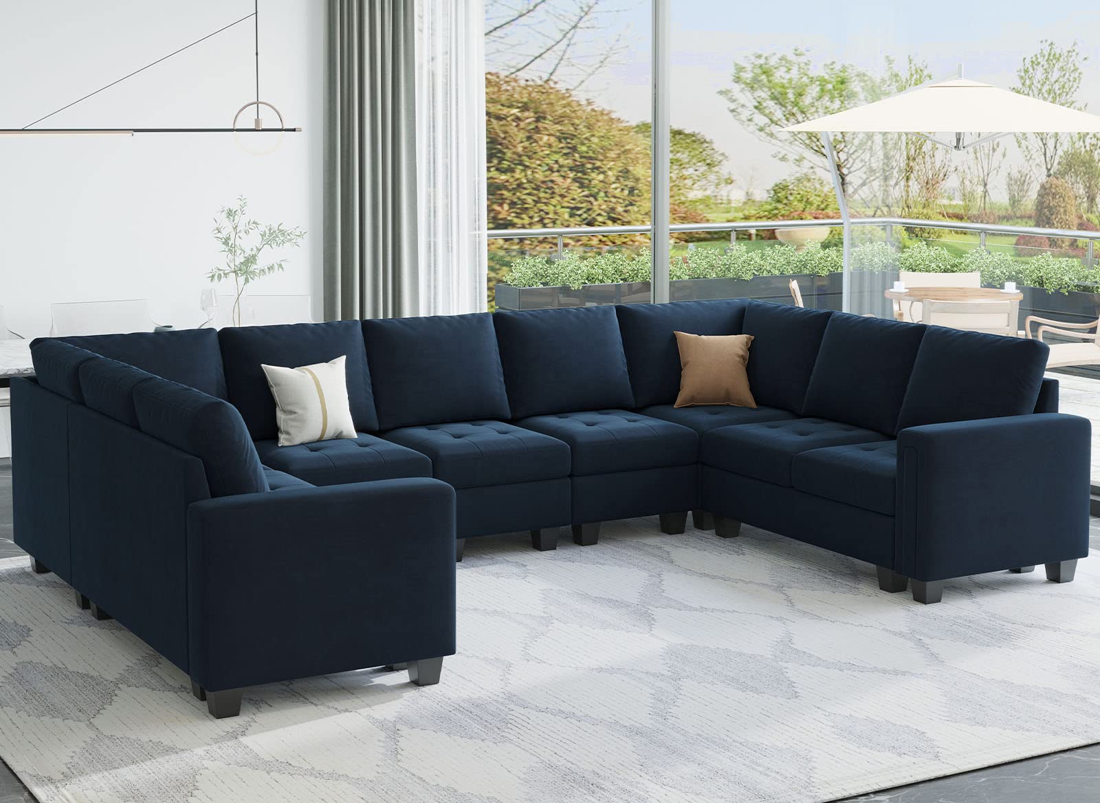 Belffin Oversized Velvet Modular 9 Seater U-Shape Sectional Sofa Set with Chaise Convertible sectional Sofa Couch Set Modular Couch Corner U Shaped Sectoional Sofa Blue