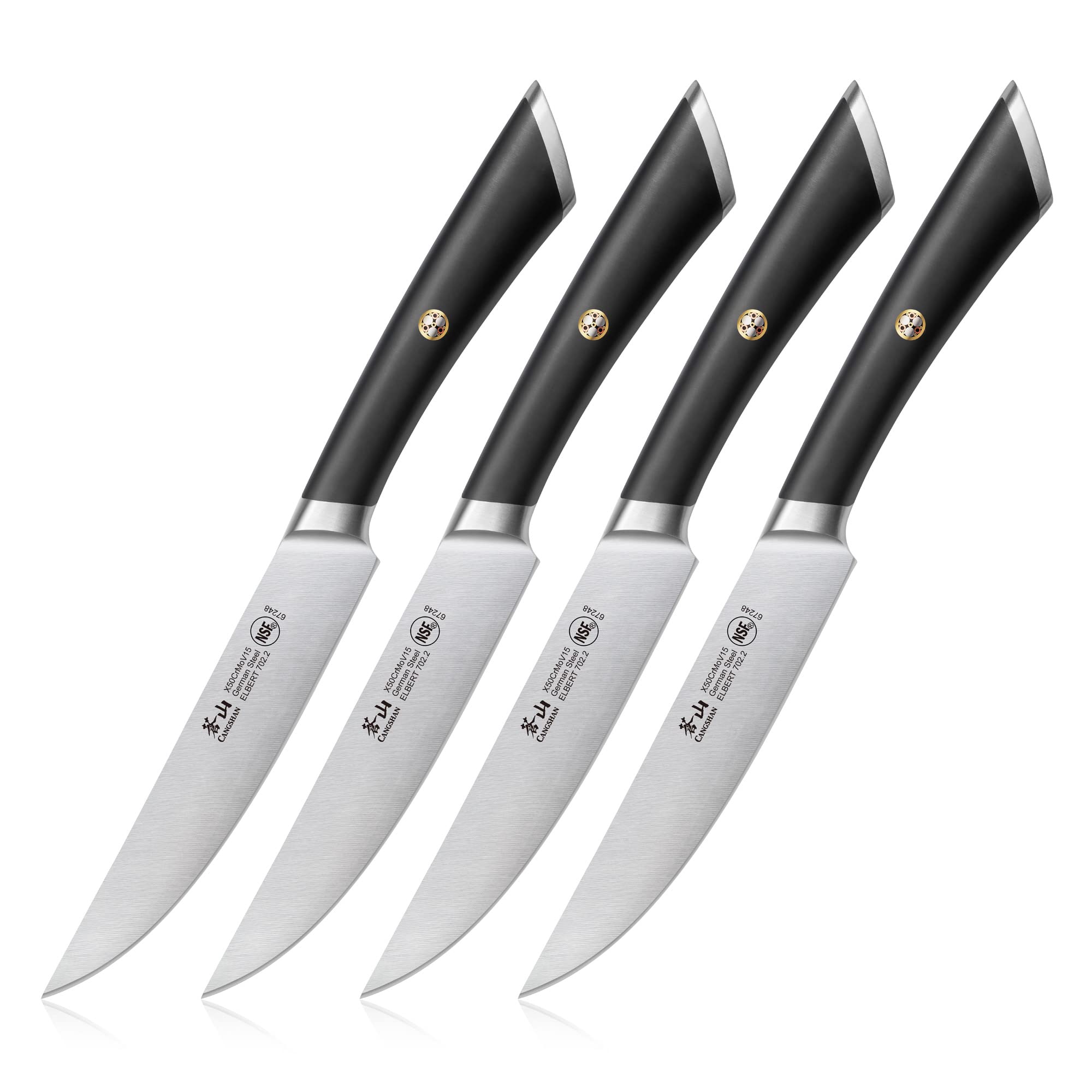 Cangshan ELBERT Series German Steel Forged 4-Piece Fine-Edge Steak Knife Set (Black)