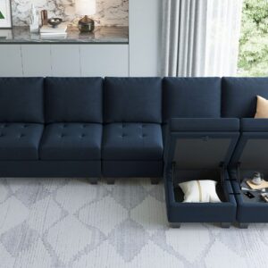 Belffin Large Velvet L Shaped Sectional Sofa Couch with Reversible Double Chaises Modular Sectional Sofa Couch with Storage Ottomans Convertible Sectional Sofa Blue