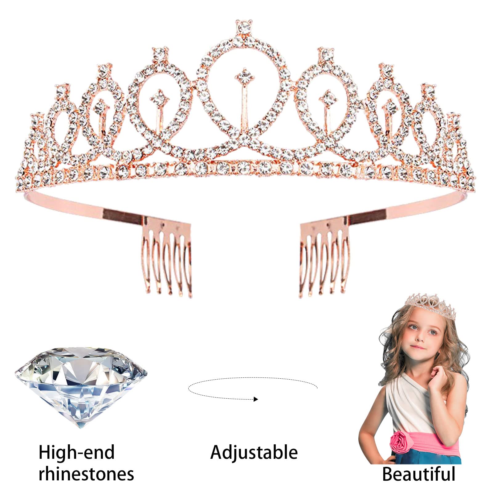 Birthday Decorations for Women Including Birthday Sash & Pin, Crown, Birthday Cake Topper, Birthday Pin Button. Queen Sash and Birthday Tiara for Women and Grils. (Rose Gold)