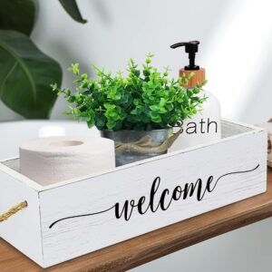 Msyueos Welcome Hello Sweet Cheeks Wooden Storage Box, Toilet Paper Basket, Rustic Bathroom Basket Toilet Basket Tank Topper Toilet Organizer, Home Decor for Livingroom or Kitchen ,White