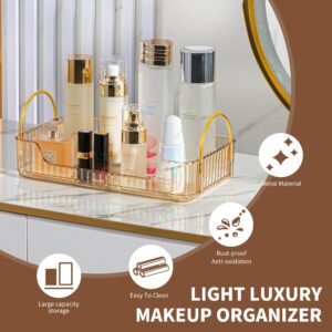 Bathroom Organizer Countertop, Vanity Trays for Bathroom, Skincare Makeup Organizer Tray, Vanity Organizer, Bathroom Counter Organizer for Cosmetics, Toiletries, Lotions, Perfumes (1 Tier, Amber)