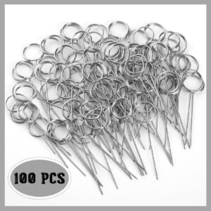 Seajan 100 Pcs 2.24 Inch Floral Card Holder Picks Stainless Steel Pin Wire Card Holder Picture Holder Centerpieces Cake Photo Memo Note Holders for Meat Food DIY Party Accessories Decoration