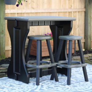 Leisure Accents Single Bar Set Includes 2 Barstools Deep Grey Top & Black Base Ideal for Patio Hot Tub Area Backyard Durable WeatherResistant Design Easy Nohardware Assembly Proudly Made in USA