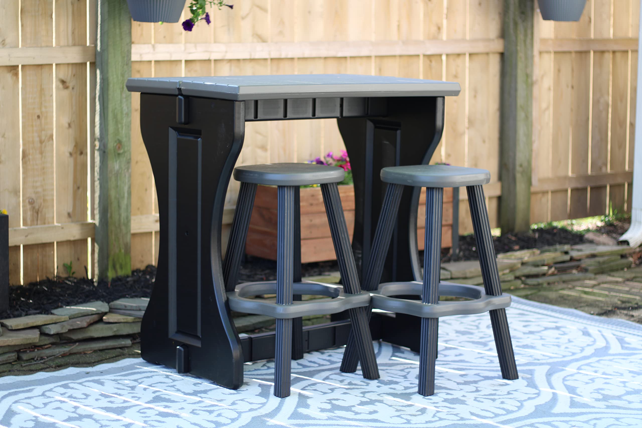 Leisure Accents Single Bar Set Includes 2 Barstools Deep Grey Top & Black Base Ideal for Patio Hot Tub Area Backyard Durable WeatherResistant Design Easy Nohardware Assembly Proudly Made in USA