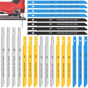 24pcs u-shank jig saw blade set, jigsaw blades set for wood plastic metal cutting, hcs/hss jig saw blades fit most u shank jigsaws