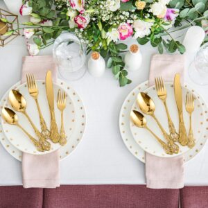 Dandat 30 Pcs Retro Silverware Set Stainless Steel Flatware Set Anti Rust Utensils Set Mirror Polished Cutlery Include Spoon Fork Knife for Dinnerware Wedding Birthday Party Favor (Gold)