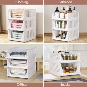 5 Pack Folding Closet Organizers Storage Box, Stackable Storage Bins, Plastic Drawer Basket Closet Storage for Wardrobe Cupboard Kitchen Bathroom Office White-5L