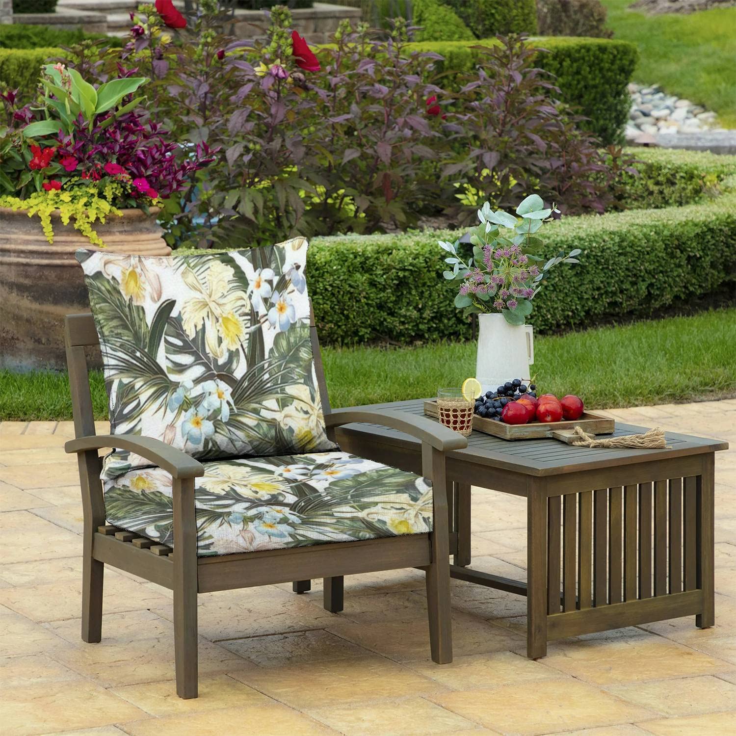 AURFIAIUOP 2-Piece Deep Seating Cushion Set Floral Seamless Tropical Summer Exotic Flowers Palm Leaves Jungle Leaf Dining Chair Bench Replacement Deep Seat Cushions for Indoor Outdoor Patio Furniture