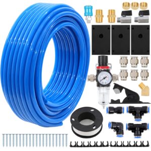 shop air line kit,blue 1/2 inch 100ft pu air tubing kit, hose air line tubingor fluid transfer pneumatic tubing with push to connect fittings