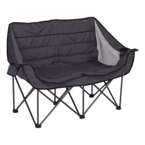 lippert folding padded loveseat for camping with carry bag dark grey