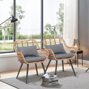 Verano Garden Set of 2 Patio Dining Chairs, Outdoor Wicker Seating Set with Soft Cushion for Indoor & Outdoor Use, Modern Wicker Dining Chairs for Backyard