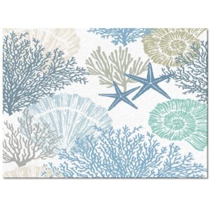 Debedcor Blue Coral Area Rug for Living Room, Coastal Ocean Nautical Rectangular Indoor Carpet - 2' x 3', Summer Starfish Shells Marine Themed Non-Skid Bathroom Mat Kitchen Runner Rugs for Bedroom