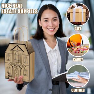 Colarr 50 Pcs Real Estate Agent Supplies House Shaped Gift Bag 5.25 x 3.25 x 8.25 Inch Real Estate Bag with Handles Kraft Real Estate Agent Gift Bags for Real Estate Favor Home Gift (Brown)