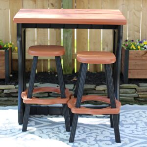 Leisure Accents Double Bar Set Includes 2 Barstools Redwood Top & Black Base Ideal for Patio Hot Tub Area Backyard Durable WeatherResistant Design Easy Nohardware Assembly Proudly Made in USA