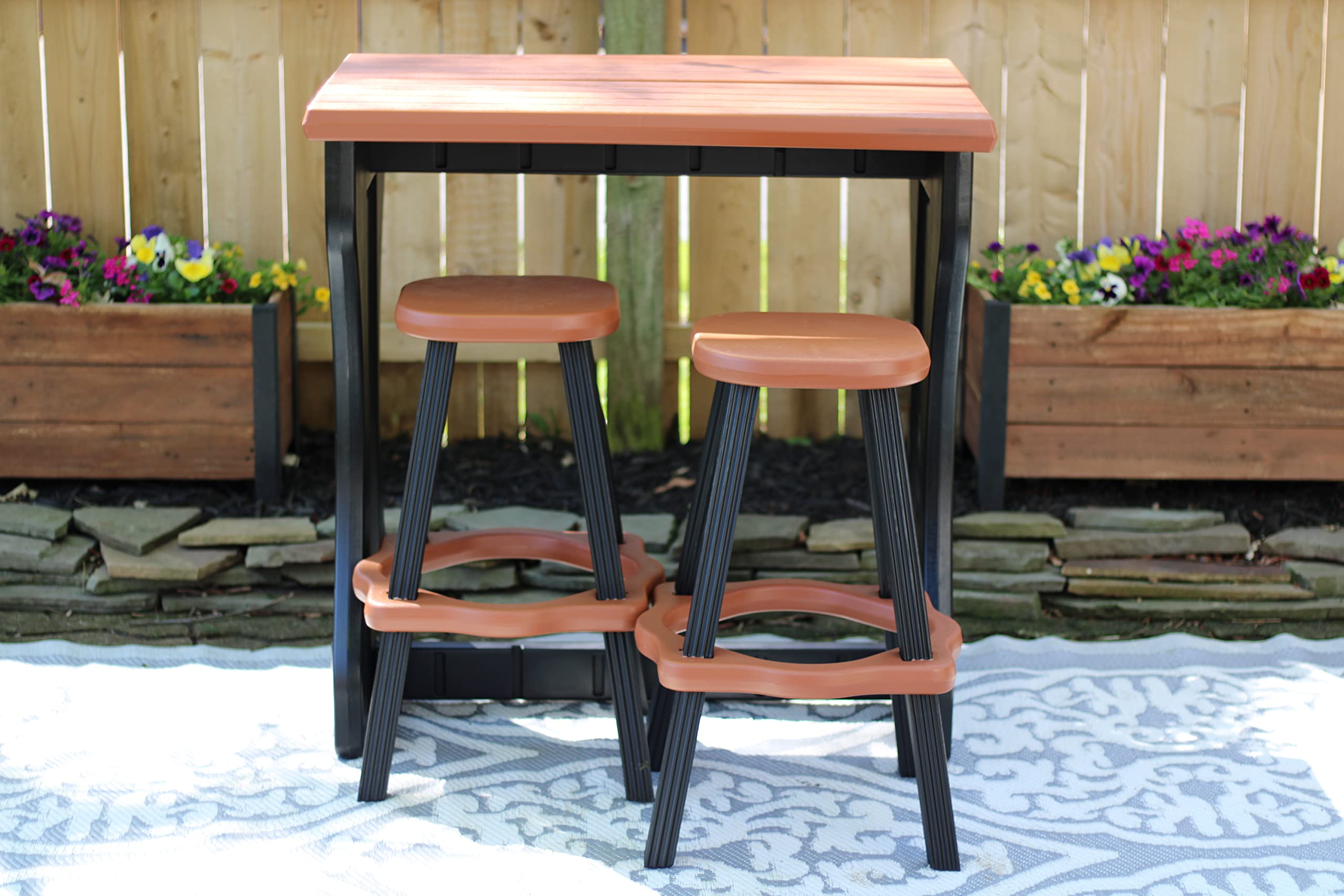 Leisure Accents Double Bar Set Includes 2 Barstools Redwood Top & Black Base Ideal for Patio Hot Tub Area Backyard Durable WeatherResistant Design Easy Nohardware Assembly Proudly Made in USA