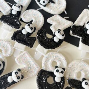 Black Number 8 Candle,Panda Birthday Cake Candles for Kid Adult Number Birthday Candles Party Supplies