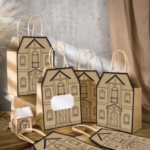 Colarr 50 Pcs Real Estate Agent Supplies House Shaped Gift Bag 5.25 x 3.25 x 8.25 Inch Real Estate Bag with Handles Kraft Real Estate Agent Gift Bags for Real Estate Favor Home Gift (Brown)