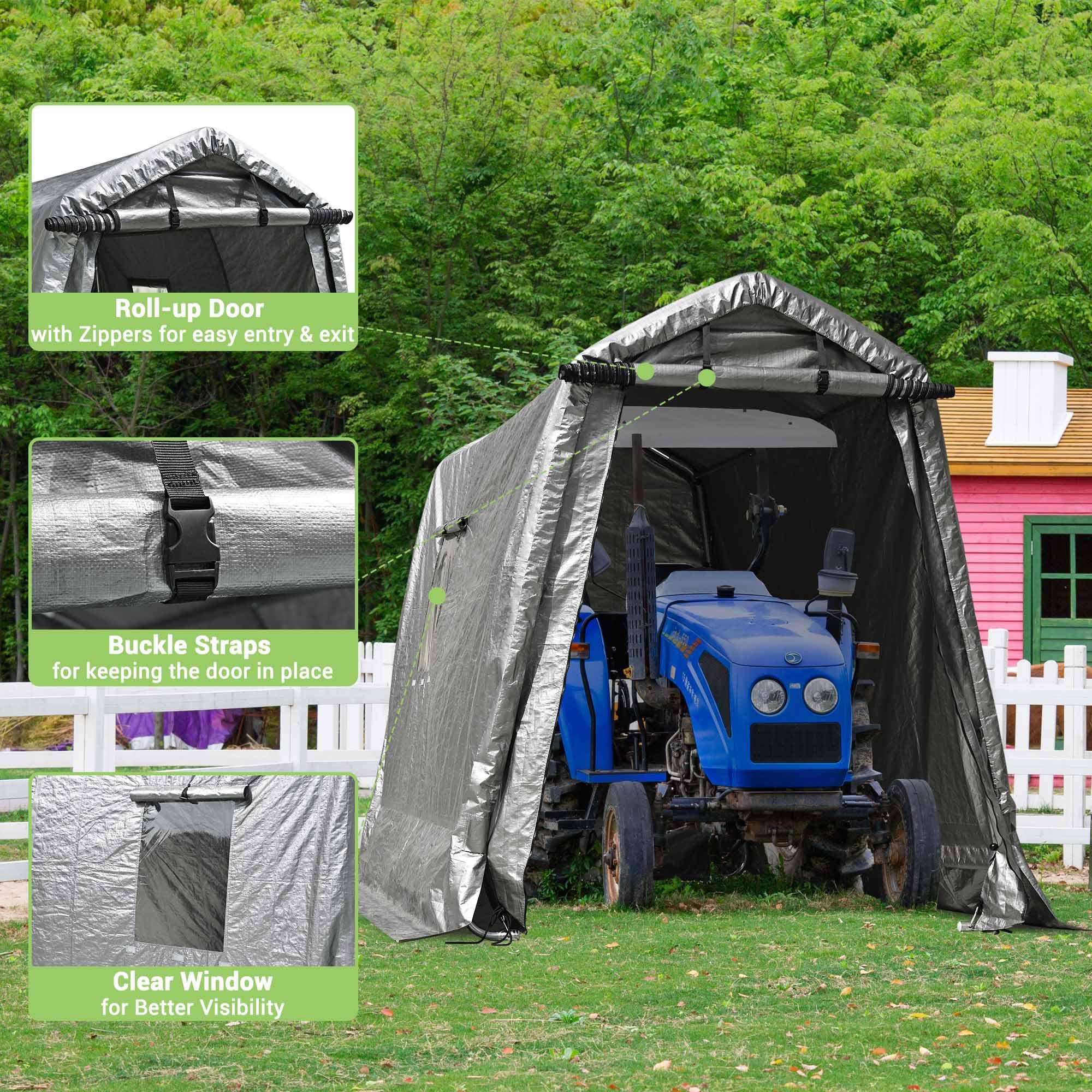 Yescom 6x8 Ft Portable Storage Shed Shelter Garage Carport Canopy Outdoor Motorcycle