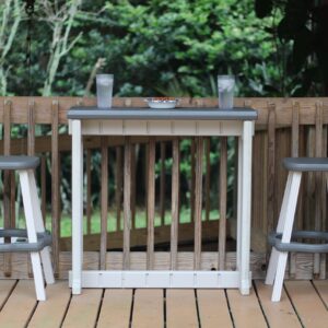 Leisure Accents Single Bar Set Includes 2 Barstools Deep Grey Top & Warm Grey Base Ideal for Patio Hot Tub Area Backyard Durable WeatherResistant Design Easy Nohardware Assembly Proudly Made in USA