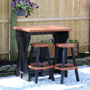 Leisure Accents Double Bar Set Includes 2 Barstools Redwood Top & Black Base Ideal for Patio Hot Tub Area Backyard Durable WeatherResistant Design Easy Nohardware Assembly Proudly Made in USA