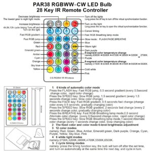 CGELAP 2 Pack,PAR38 RGBW LED Bulbs,30WRGB+Warm+Cool White(2700K-6500K), LED Flood Light,Indoor/Outdoor,IR Remote Control, Timing,Waterproof Lawn Lamp for Home Courtyard Christmas Party Decoration