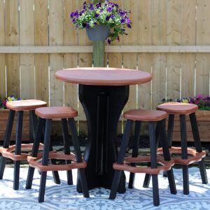 Leisure Accents Patio Table Set with Four Barstools - Black Base with Redwood Accents - Perfect for Patio and Outdoor Spaces. Hardware Free Easy Assembly. Proudly Made in USA