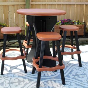 Leisure Accents Patio Table Set with Four Barstools - Black Base with Redwood Accents - Perfect for Patio and Outdoor Spaces. Hardware Free Easy Assembly. Proudly Made in USA