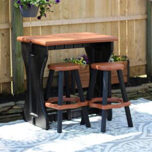 Leisure Accents Double Bar Set Includes 2 Barstools Redwood Top & Black Base Ideal for Patio Hot Tub Area Backyard Durable WeatherResistant Design Easy Nohardware Assembly Proudly Made in USA