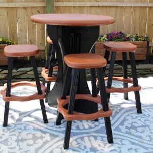 Leisure Accents Patio Table Set with Four Barstools - Black Base with Redwood Accents - Perfect for Patio and Outdoor Spaces. Hardware Free Easy Assembly. Proudly Made in USA