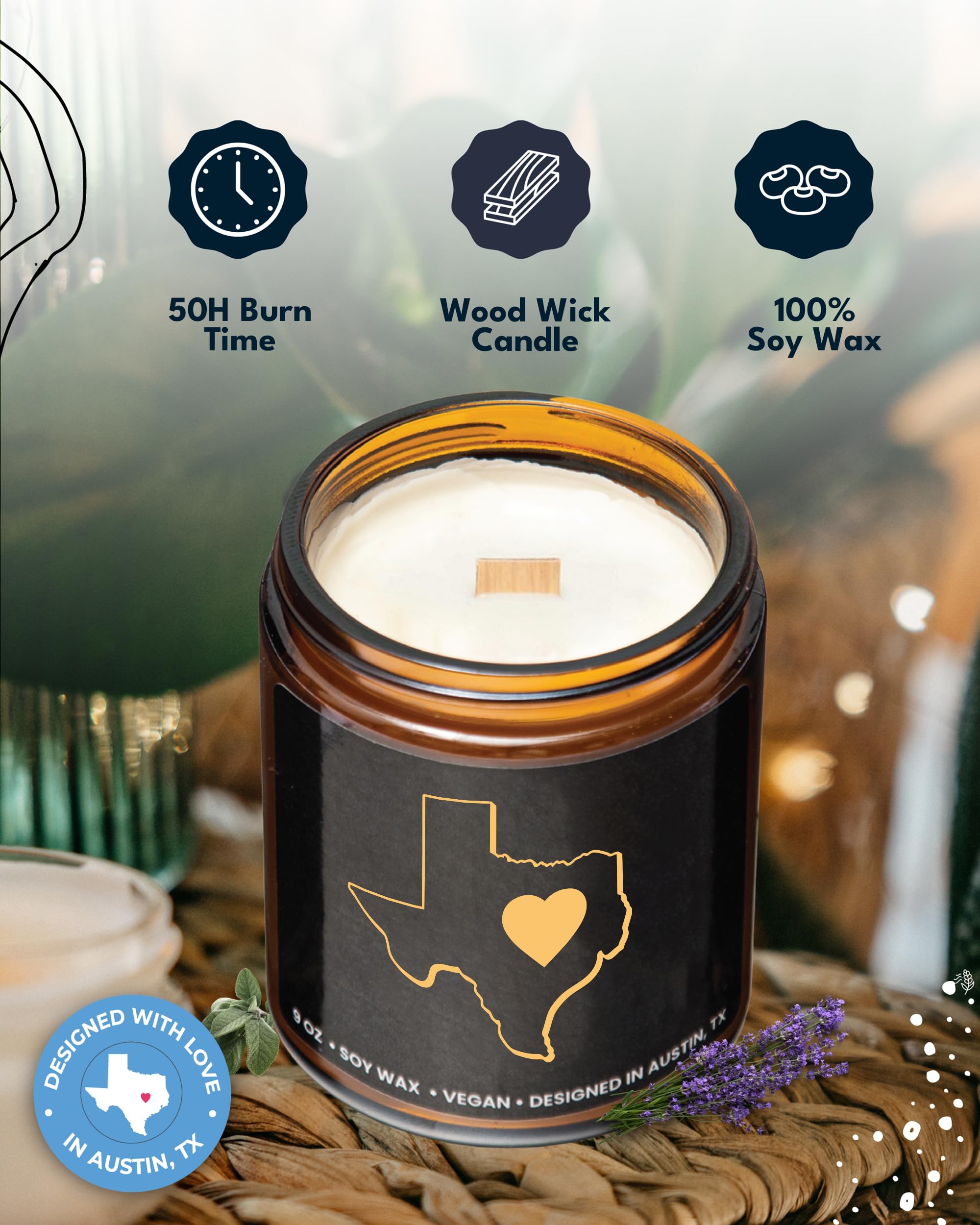 Texas Candle, Gifts for Women, Texas Gifts for Men, Texas Souvenir Gifts, State Texas Themed Gifts, Moving Away & Home Sick Gifts, Birthday, Christmas, Graduation, Gift-Ready