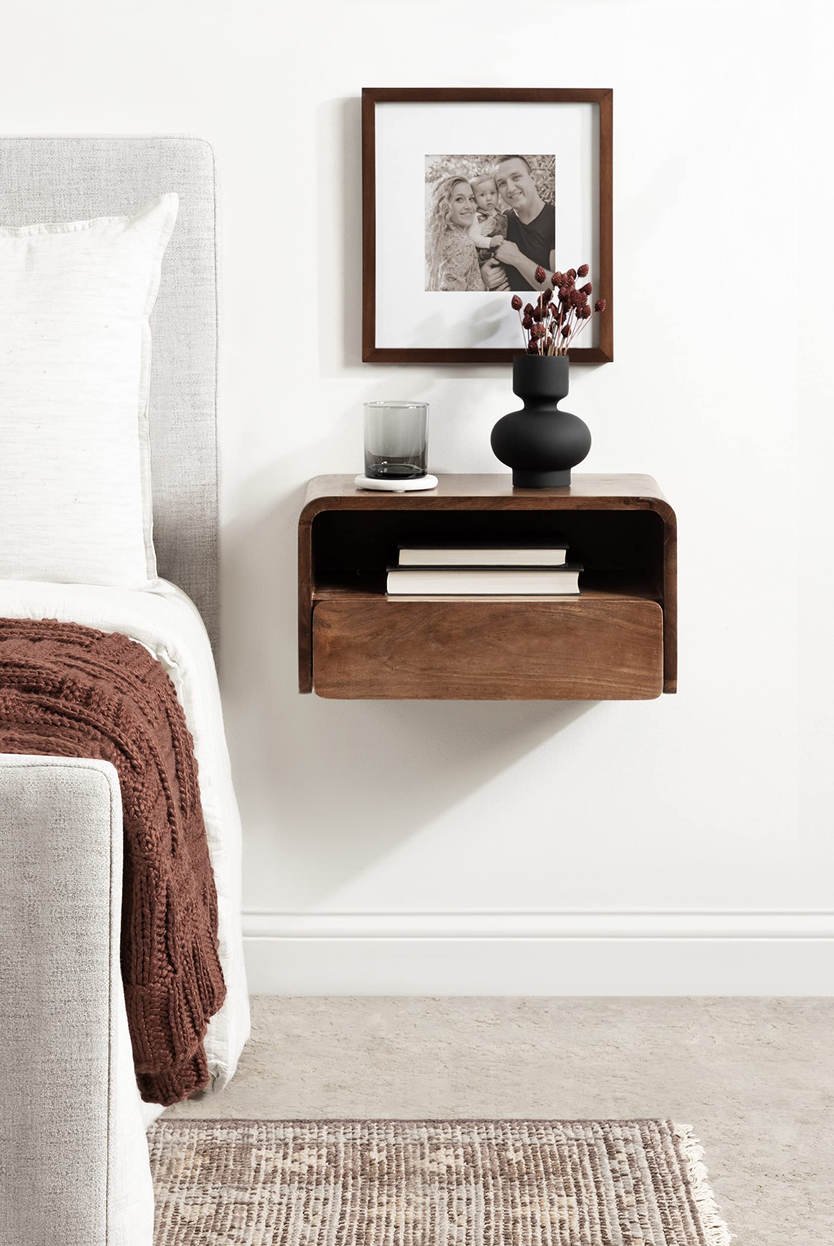 Kate and Laurel Kato Modern Wood Floating Side Table with Drawer, 18 x 10 x 9, Walnut Brown, Contemporary Wooden Floating Nightstand for Bedroom Bedside Table