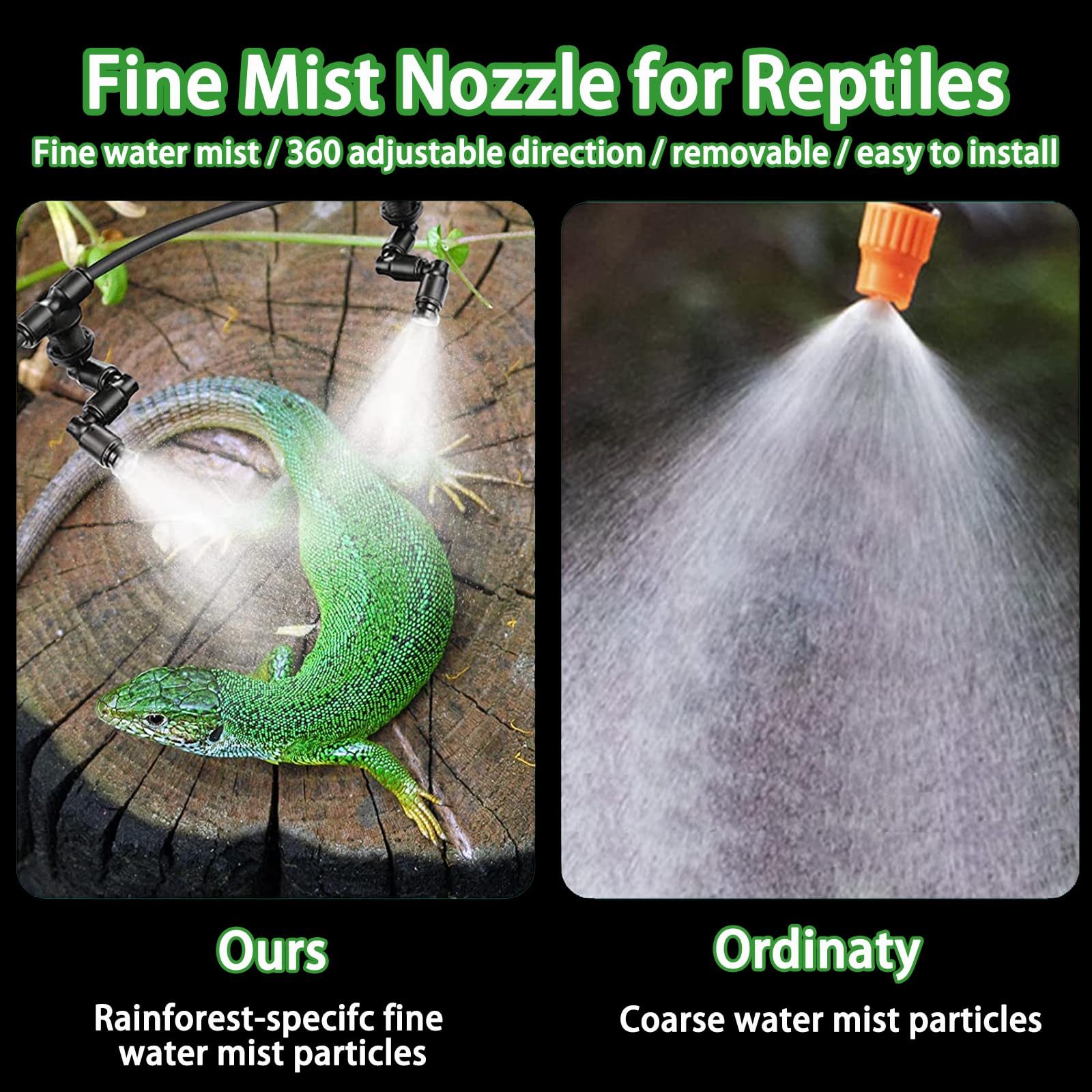 [2-Pack] Reptile Mister Nozzles，Reptile Misting Nozzles 1/4'', Reptile Fogger Fine Mist Nozzles for Reptile Terrarium, Paludarium, Vivarium, Plants, Amphibians, Tank