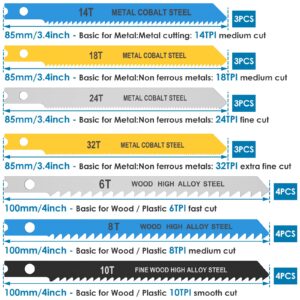 24PCS U-Shank Jig Saw Blade Set, Jigsaw Blades Set for Wood Plastic Metal Cutting, HCS/HSS Jig Saw Blades Fit Most U Shank Jigsaws