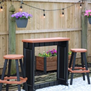 Leisure Accents Single Bar Set Includes 2 Barstools Redwood Top & Black Base Ideal for Patio Hot Tub Area Backyard Durable WeatherResistant Design Easy Nohardware Assembly Proudly Made in USA