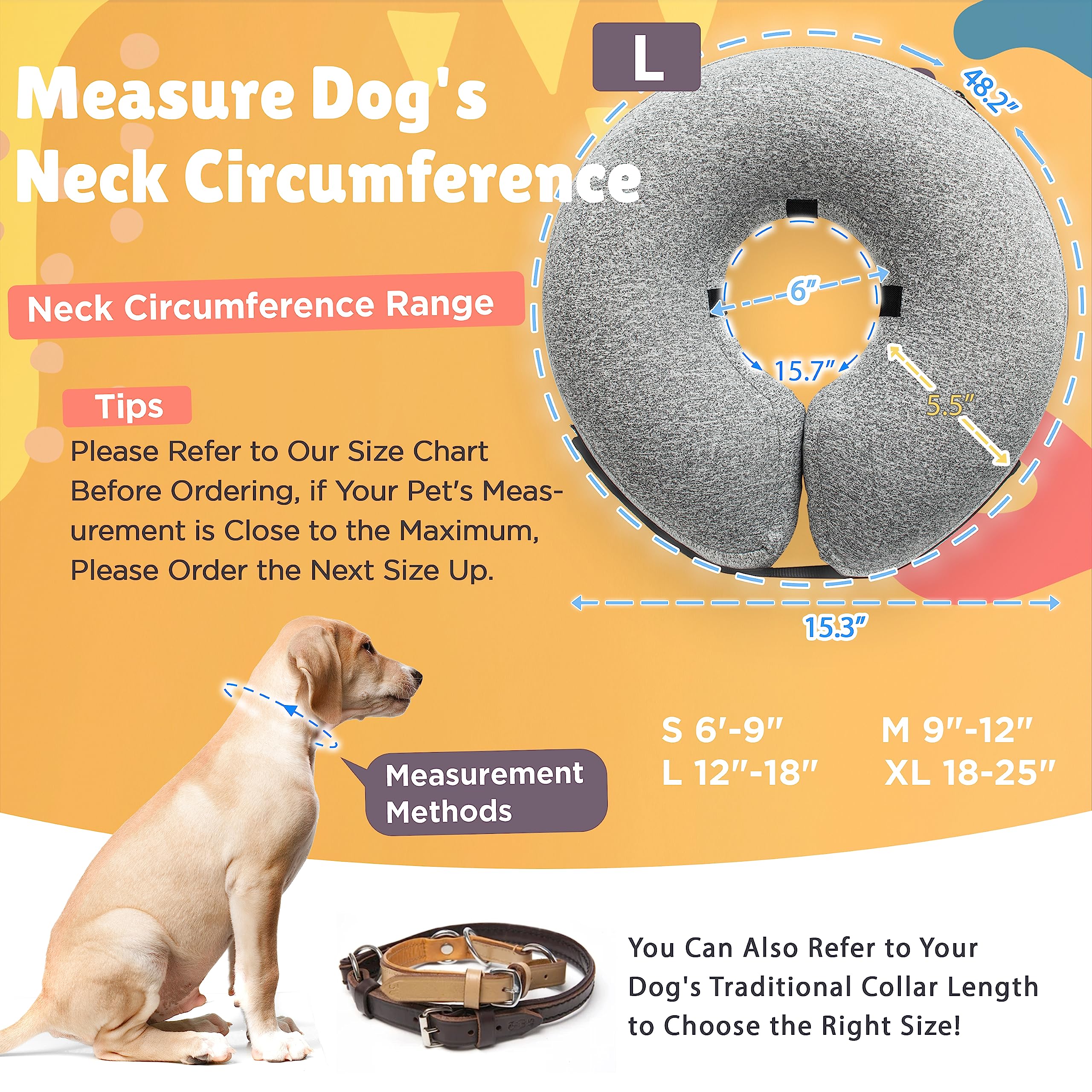 Big Ant Protective Inflatable Collar for Dogs and Cats, Soft Cone for Dogs After Surgery, Dog Neck Donut Collar, Dog Cone Collar Soft Pet Recovery Collar Does Not Block Vision E-Collar (Large, Gray)