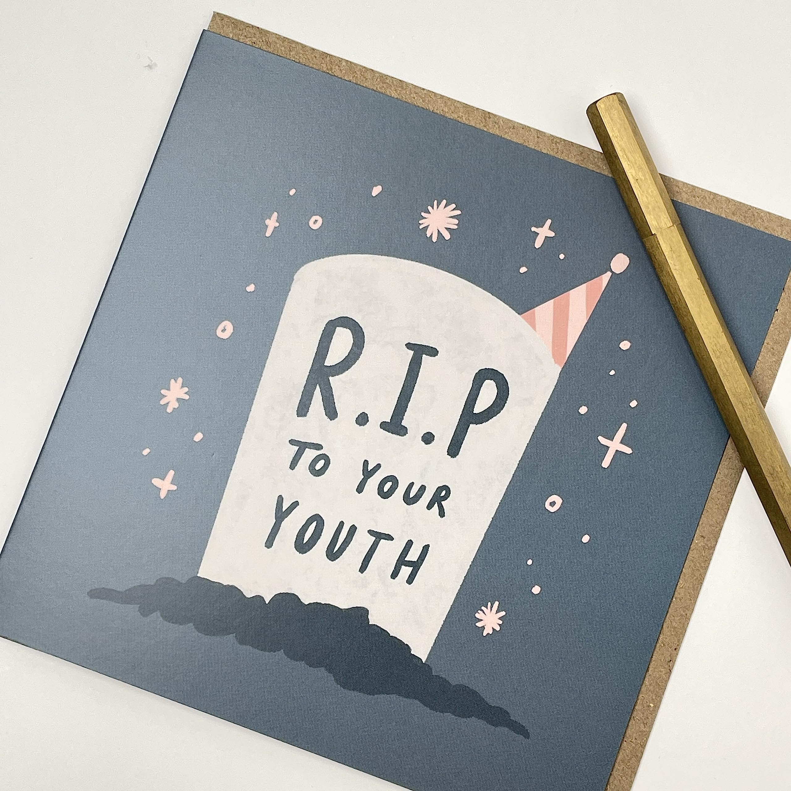 Old English Co. Funny RIP To Your Youth Birthday Card for Him Her - Rest In Peace Youth Age Humour Joke Birthday Card for Brother, Sister, Son, Daughter - Funny Joke Card | Blank Inside with Envelope