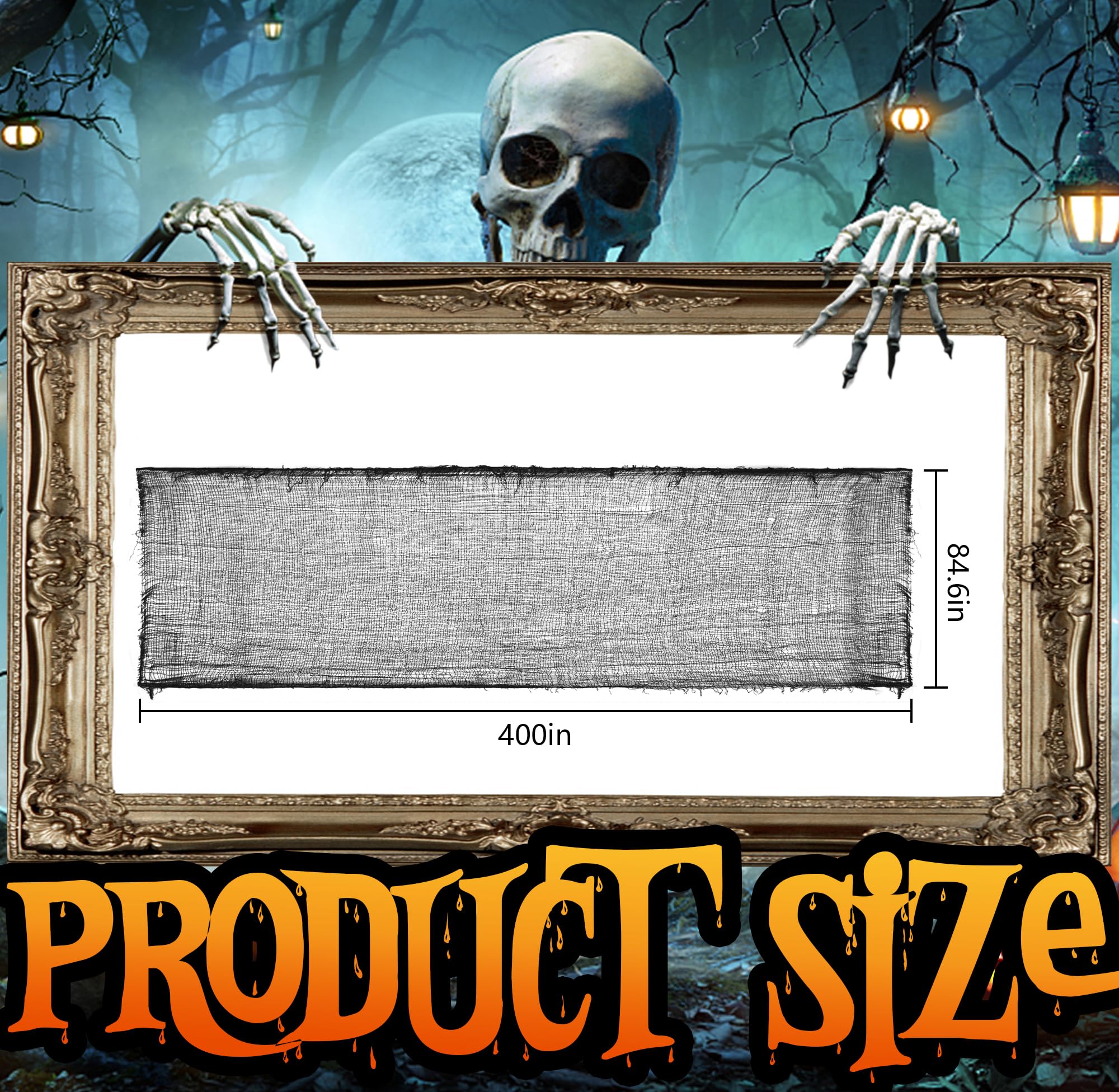 400" x 85" Halloween Creepy Cloth - Large Size Halloween Spooky Fabric Cloth - Scary Gauze Blood Creepy Cloth for Haunted House Halloween Party Yard Wall Doorway Outdoors Decoration (Black)