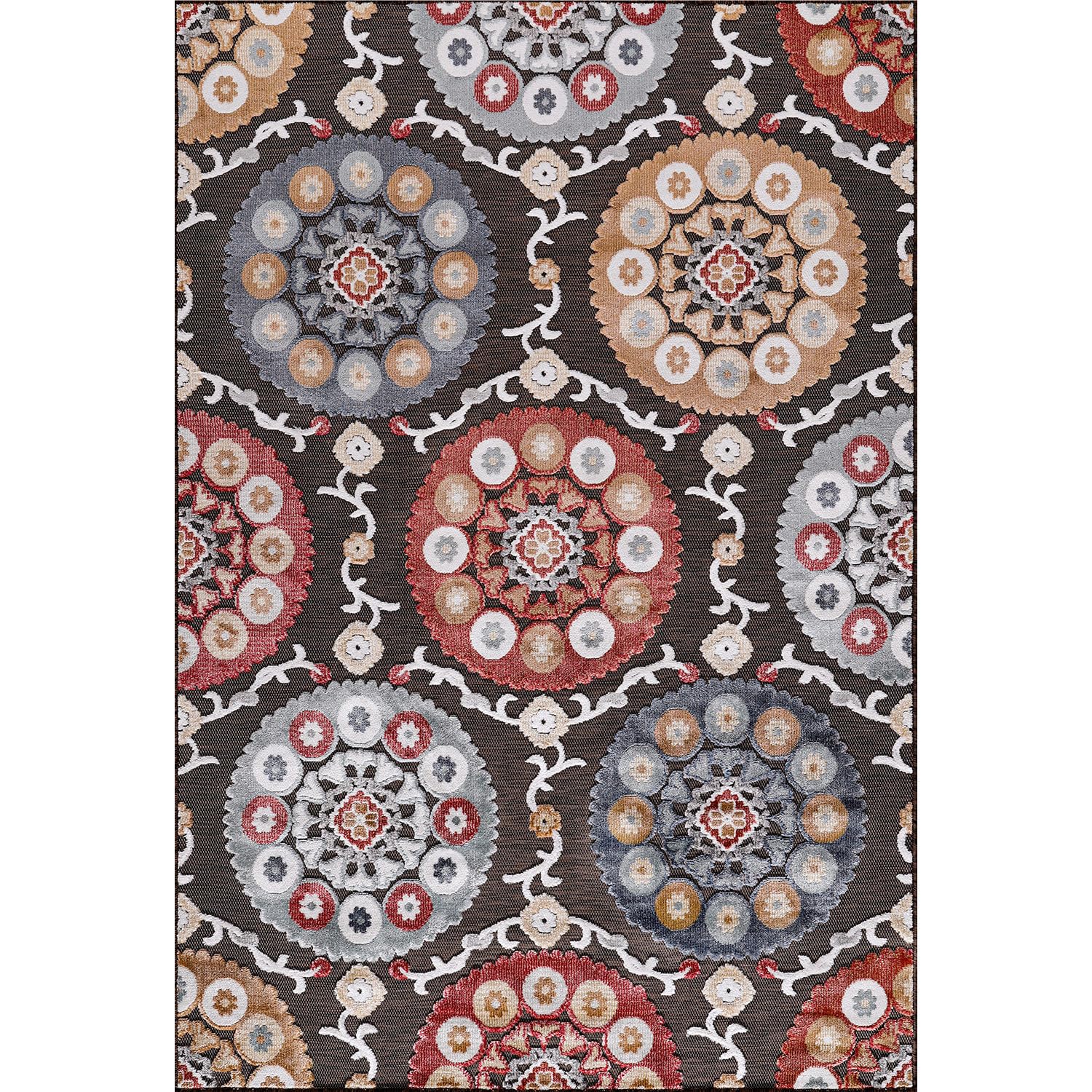 CAMILSON Indoor/Outdoor Rug 5x7 Bohemian Medallion Floral Area Rugs for Indoor and Outdoor Patios Easy-Cleaning Non-Shedding Living Room Garden and Kitchen Washable Outside Carpet (5 x 7 / Brown)