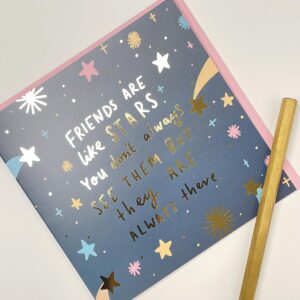 Old English Co. Friends Are Like Stars Greeting Card - Happy Birthday Card for Best Friend - Thank You For Support Friendship card - Thinking of You Card for Her Him | Blank Inside with Envelope