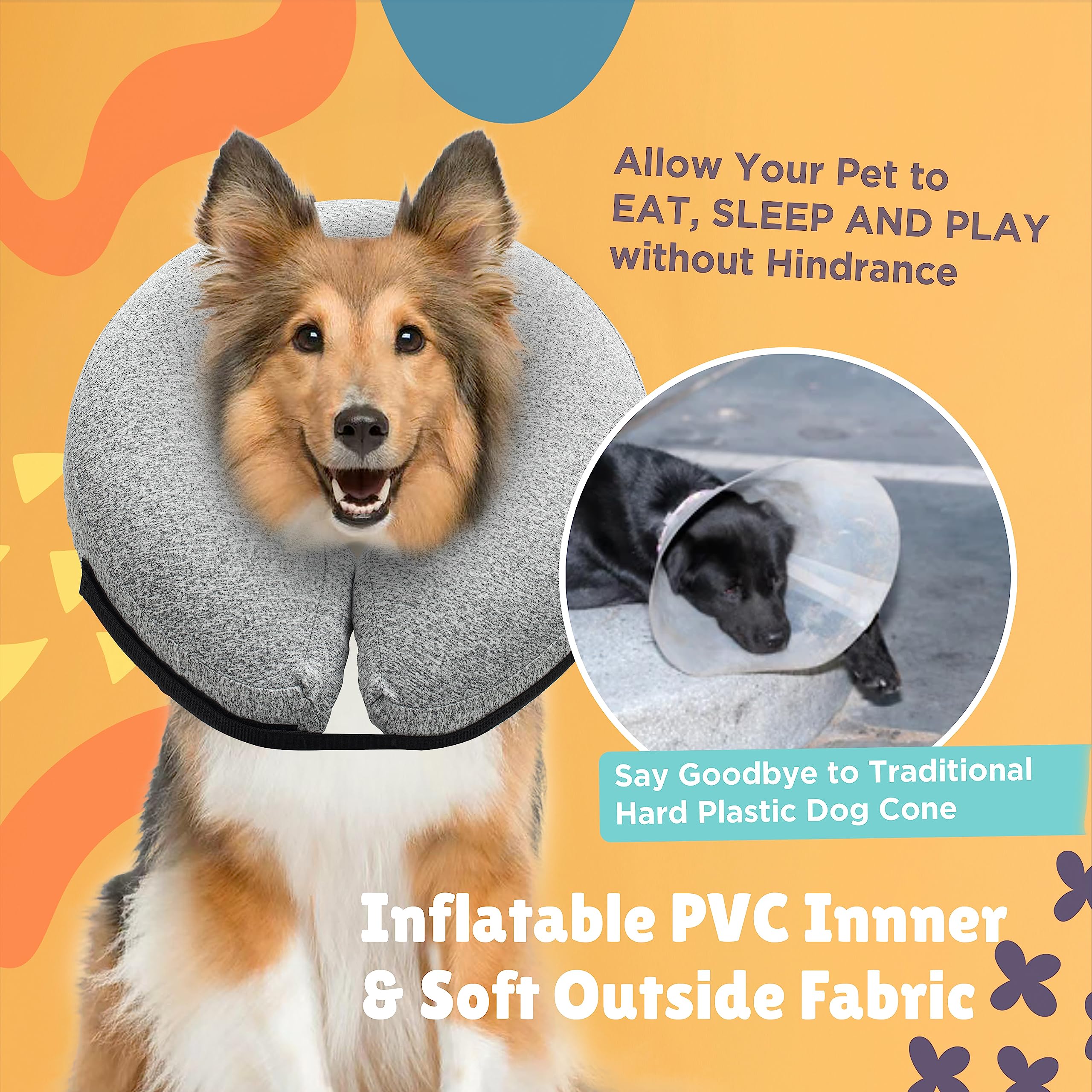 Big Ant Protective Inflatable Collar for Dogs and Cats, Soft Cone for Dogs After Surgery, Dog Neck Donut Collar, Dog Cone Collar Soft Pet Recovery Collar Does Not Block Vision E-Collar (Large, Gray)