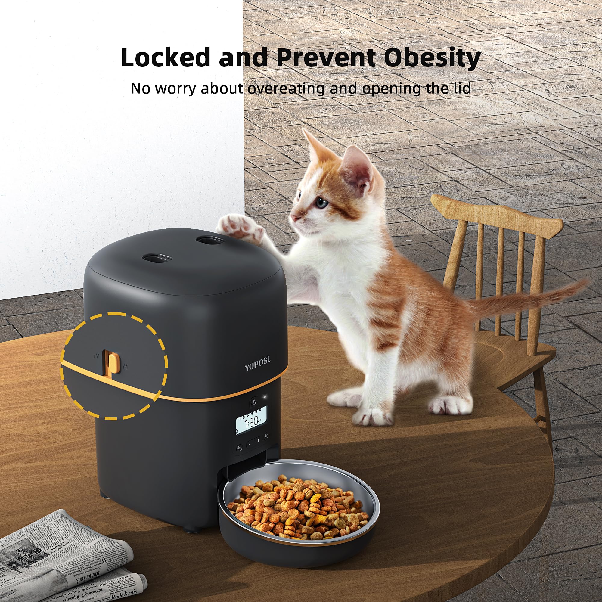 Yuposl Automatic Cat Feeders - 2L/4L Cat Food Dispenser Easy to Use, Timed Automatic Pet Feeder with Over 180-day Battery Life, 1-6 Meals Dry Food Programmable Portion Control Also for Dogs