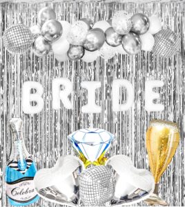 bachelorette party decorations kit bridal shower balloons arch kit silver foil fringe backdrop curtains for retro boogie disco bachelorette party decorations (silver)