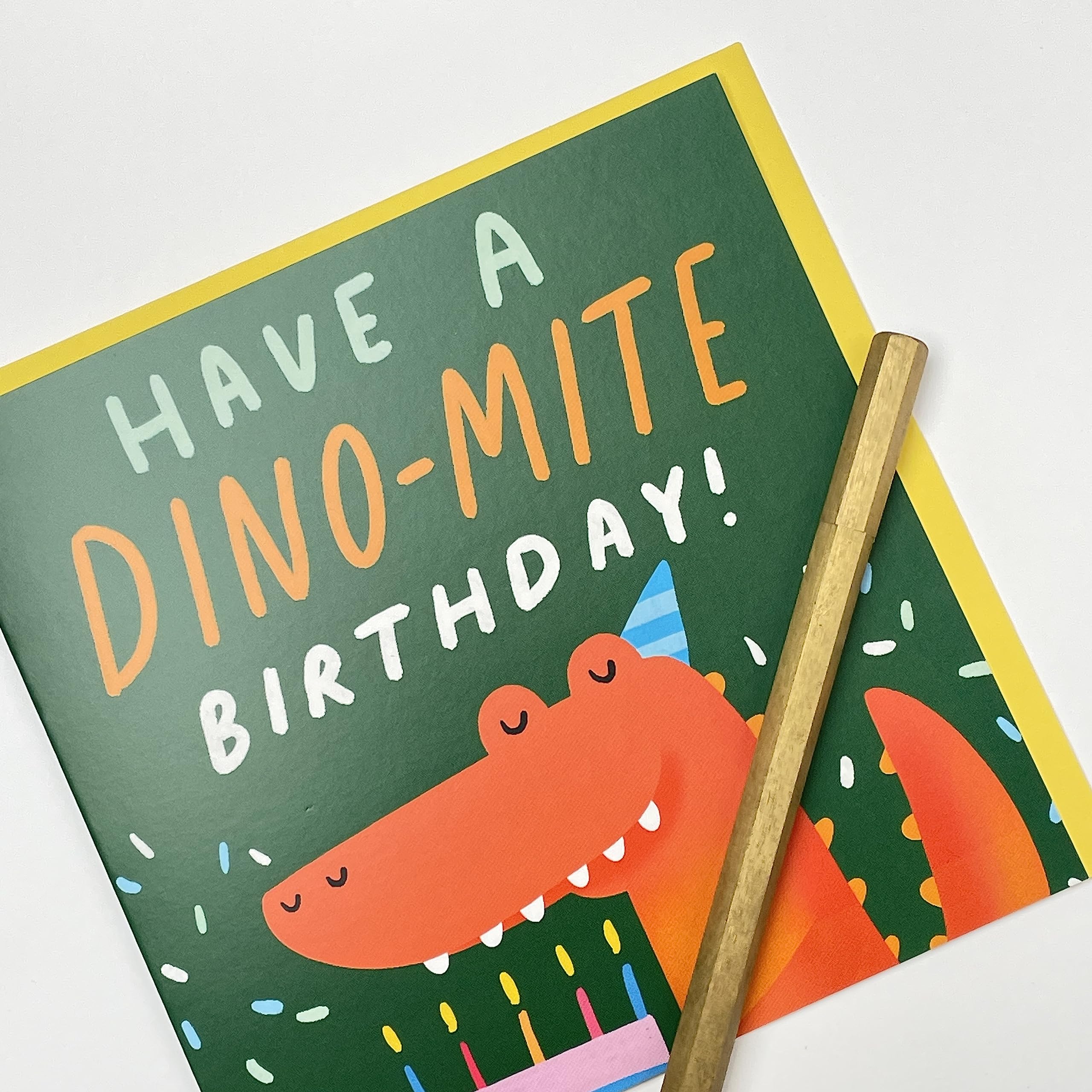 Old English Co. Have A Dino Mite Birthday Card for Son Daughter - Dinosaur Birthday Card for Young Children - Cute Cake Unisex T Rex Birthday Card for Child | Blank Inside with Envelope