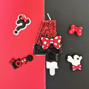 Number 4 Birthday Candle,Red Black Sequin Number Candles with Red Bow 4th Glitter Cake Candles