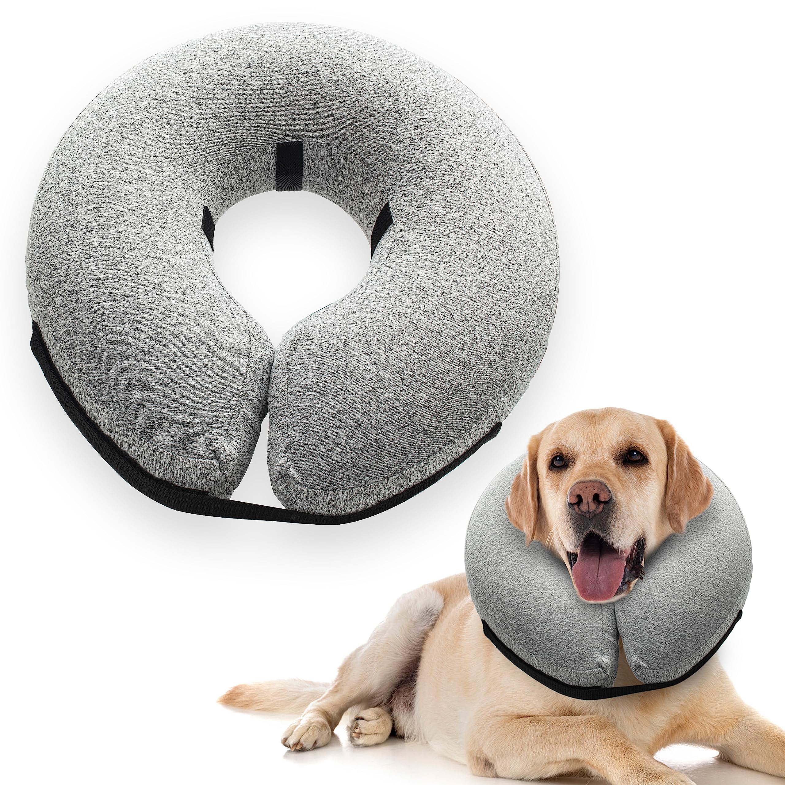 Big Ant Protective Inflatable Collar for Dogs and Cats, Soft Cone for Dogs After Surgery, Dog Neck Donut Collar, Dog Cone Collar Soft Pet Recovery Collar Does Not Block Vision E-Collar (Large, Gray)