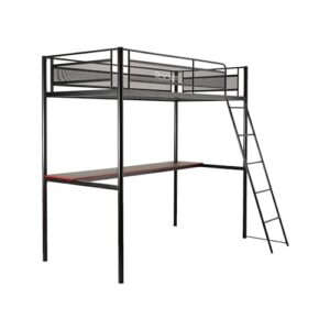 X Rocker HQ Twin Loft Gaming Bed, Durable Black Metal Frame, Built-In Console Shelving, Safe Ladder, Grid Mesh Sides, 78" x 61.4" x 72", Black