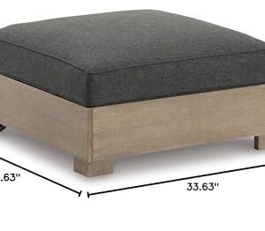 Signature Design by Ashley Citrine Park Casual Outdoor Ottoman with Cushion, Light Brown & Gray