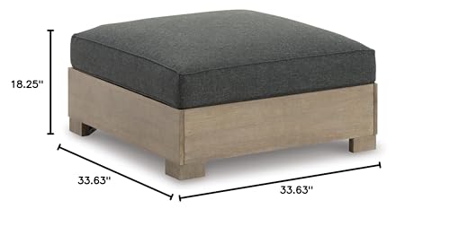 Signature Design by Ashley Citrine Park Casual Outdoor Ottoman with Cushion, Light Brown & Gray