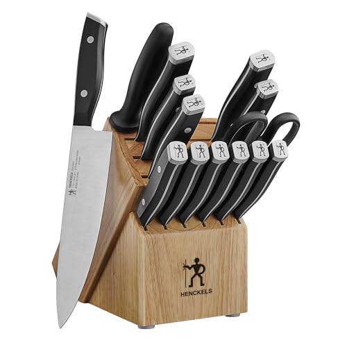 HENCKELS Refined Razor-Sharp 15-Piece Self Sharpening Knife Block Set, Chef Knife, Bread Knife, Steak Knife, German Engineered Knife Informed by 100+ Years of Mastery